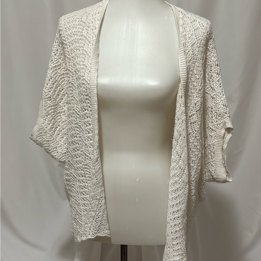Roxy Cream Open-Knit Short Sleeve Cardigan